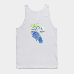Blue hand with green flowers for you Tank Top
